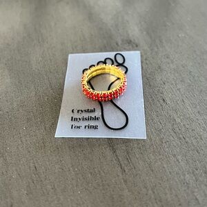 Red Allover Rhinestone Crystal 2 Row Double Layer Adjustable Stretch Toe Ring